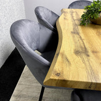 MDF Dining Set with Grey Velvet Chairs & Tufted Velvet Bench