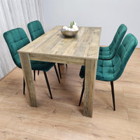 Dining Set of 4 Dining Table and 4 Green Velvet Chairs Dining Room Furniture