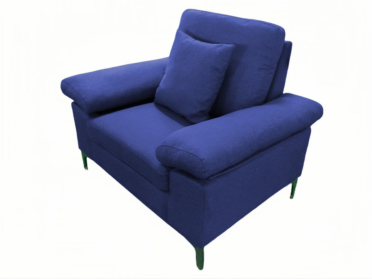 Modern One, Two & Three Seater Sofa Blue & Grey Fabric with Chrome Feet - Comfortable Couch with Cushion for Living Room, Bedroom or Office