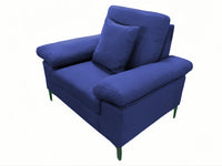 Modern One, Two & Three Seater Sofa Blue & Grey Fabric with Chrome Feet - Comfortable Couch with Cushion for Living Room, Bedroom or Office
