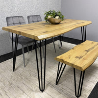 Brown Wooden Dining Table with 4 Grey Chairs and Bench - Dining Kitchen Room Furniture