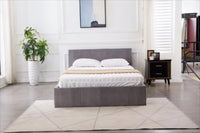 Ottoman Bed Gas Lift Storage Grey 4ft Small Double and 1 Mattress Line Pattern Velvet Bedroom