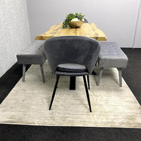 Wooden Rectangular Dining Table Set with Velvet Chairs & Wooden Benches