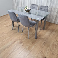 Dining Table Clear Glass and 4 Velvet Grey Chairs Dining Room Furniture