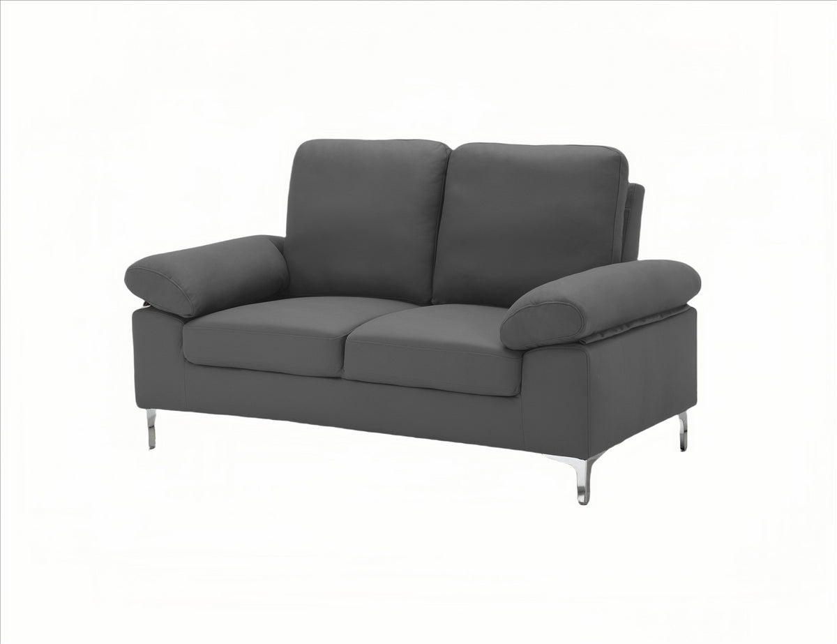 Modern One, Two & Three Seater Sofa Blue & Grey Fabric with Chrome Feet - Comfortable Couch with Cushion for Living Room, Bedroom or Office