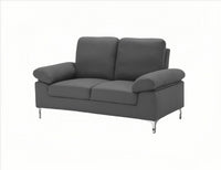 Modern One, Two & Three Seater Sofa Blue & Grey Fabric with Chrome Feet - Comfortable Couch with Cushion for Living Room, Bedroom or Office