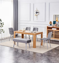 Dining Table and 4 Chairs With Bench Oak Effect Wood Table 4 Grey Velvet Chairs Dining Room