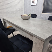 Dining Table with 4 Black Velvet Chairs Stone Grey Effect Wood Table Set for Dining Room