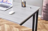 Grey Office Desk Wooden Room Furniture with Sturdy Iron Legs for Home, Study, and Office