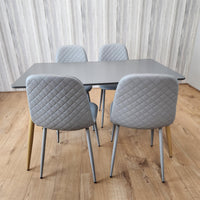 Dining Table Set of 4 Wooden Grey Table with 4 Grey Gem Patterend Chairs