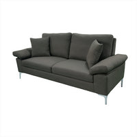 Modern Three Seater Sofa Grey Fabric with Chrome Feet - Comfortable Couch with Cushion for Living Room, Bedroom or Office