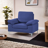 Modern One Seater Sofa Blue Fabric with Chrome Feet - Comfortable Couch with Cushion for Living Room, Bedroom or Office