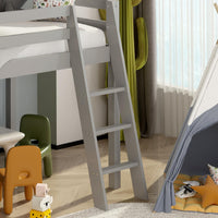 Mid Sleeper Bed with Slide for Kids Grey 3ft Single Pine Wood Customisable Bedroom