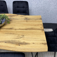 Wooden Dining Table and 6 Black Velvet Chairs - Stylish Dining Room Furniture