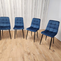 Dining Table and 4 Chairs Rectangle Blue Table 4 Grey Velvet Chairs Dining Set