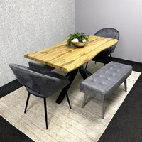 Wooden Rectangular Dining Table Set with Velvet Chairs & Wooden Benches