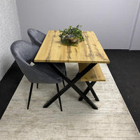 Brown Wooden Dining Table with 2 Grey Chairs and Bench - Dining Kitchen Room Furniture