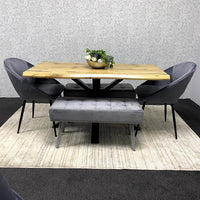 Wooden Rectangular Dining Table Set with Velvet Chairs & Wooden Benches
