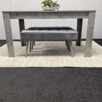 Grey Wooden Dining Table Set and 2 Benches with Metal Legs – Dining Kitchen Room Furniture