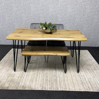 Brown Wooden Dining Table with 4 Grey Chairs and Bench - Dining Kitchen Room Furniture
