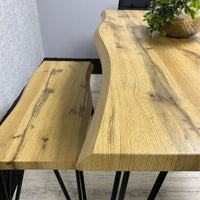 Wooden Dining Table with 2 Benches and 2 Black Velvet Chairs