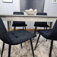 Dining Table with 4 Black Velvet Chairs Stone Grey Effect Wood Table Set for Dining Room