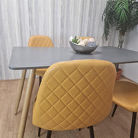 Wooden Rectangle Dining Table Set Grey Table with 4 Mustard Gem Patterned Chairs
