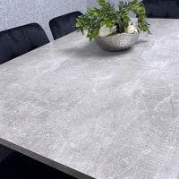 Grey Wooden Dining Table Hairpin Legs with 6 Black Velvet Chairs - Dining Kitchen Room Furniture