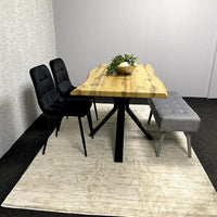 Dining Set with Velvet Chairs and Iron-Legged Wooden Benches