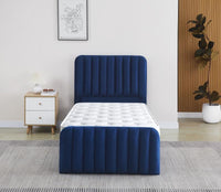 Ottoman Gas Lift Storage Bed 3ft Single and 1 Mattress Blue Velvet Bedroom