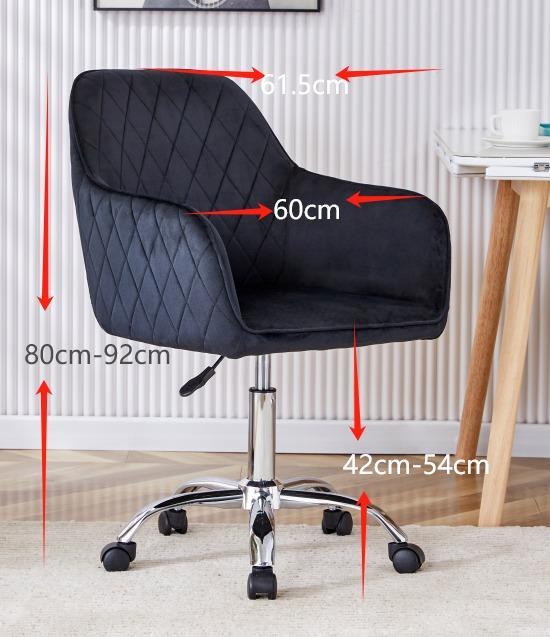Grey Office Desk with Black Velvet Upholstered Chair and Matching Drawer Unit
