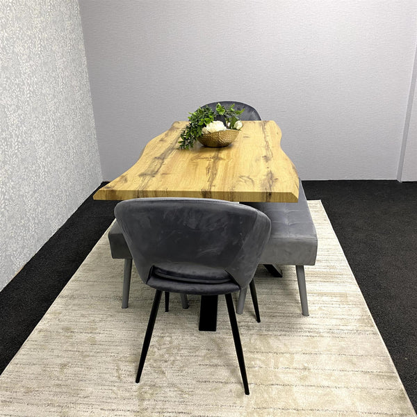 Wooden Rectangular Dining Table Set with Velvet Chairs & Wooden Benches