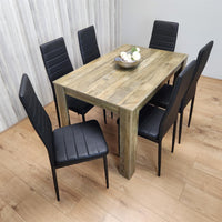 Dining Table and 6 Black Metal Leather Chairs Rustic Effect Wood Dining Room