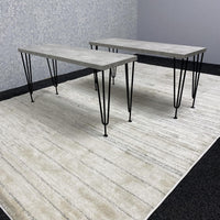 Grey Wooden Dining Table Hairpin Legs with 2 Benches - Dining Kitchen Room Furniture