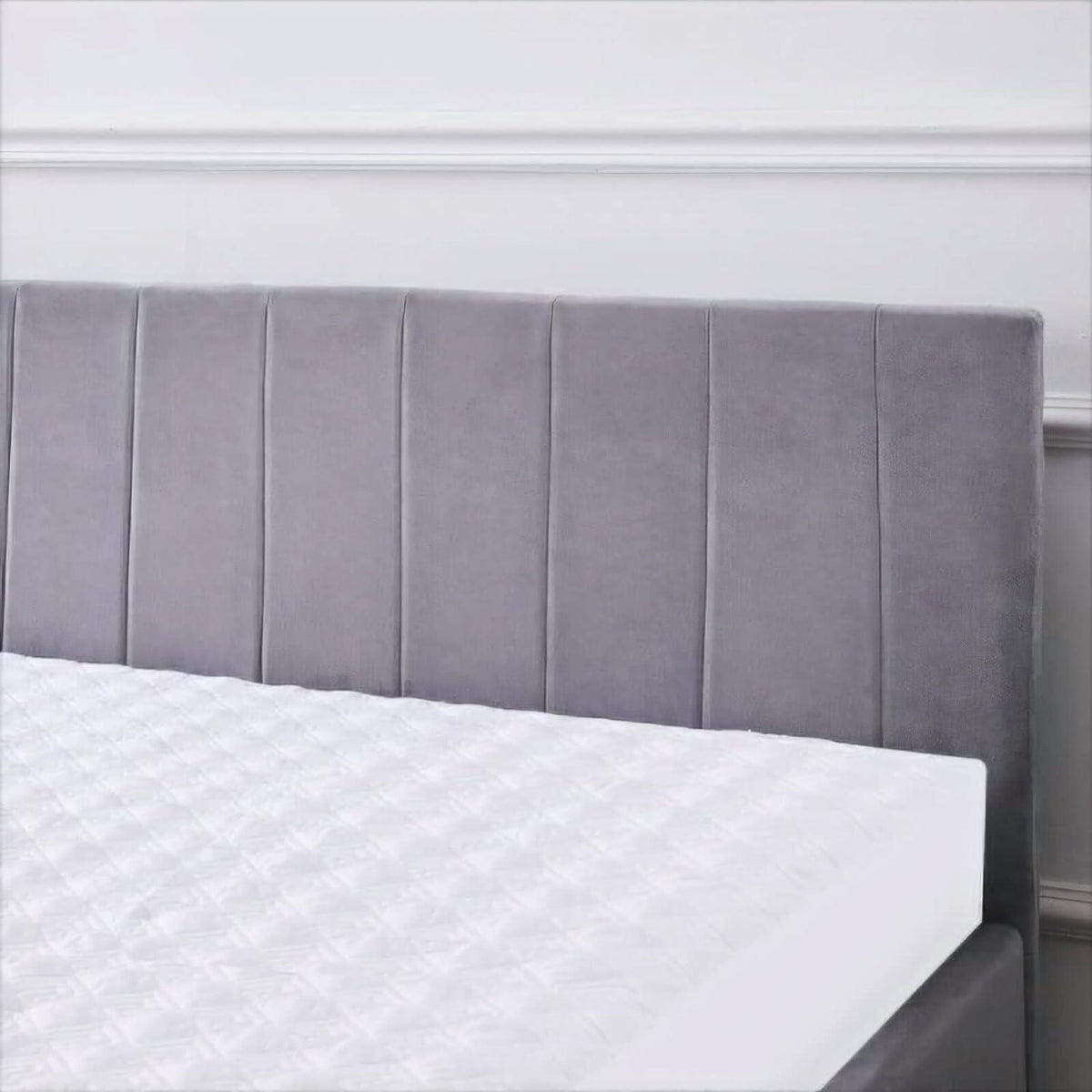 Ottoman Bed Gas Lift Storage Grey 3ft Single with 1 Mattress Line Pattern Velvet Bedroom