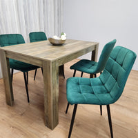 Dining Set of 4 Dining Table and 4 Green Velvet Chairs Dining Room Furniture