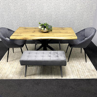 Wooden Rectangular Dining Table Set with Velvet Chairs & Wooden Benches