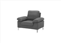 Modern One, Two & Three Seater Sofa Blue & Grey Fabric with Chrome Feet - Comfortable Couch with Cushion for Living Room, Bedroom or Office