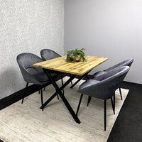 Brown Wooden Dining Table with 4 Grey Chairs - Dining Kitchen Room Furniture