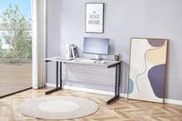 Grey Office Desk Wooden Room Furniture with Sturdy Iron Legs for Home, Study, and Office