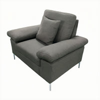 Modern Grey Fabric One Seater Sofa with Chrome Feet - Comfortable Couch with Cushion for Living Room, Bedroom or Office