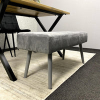 Modern Dining Table Set with Padded Bench and Black Velvet Chairs – Wood Effect Tabletop with X-Shaped Metal Legs – Stylish Kitchen or Dining Room Furniture