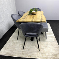 MDF Dining Set with Grey Velvet Chairs & Tufted Velvet Bench