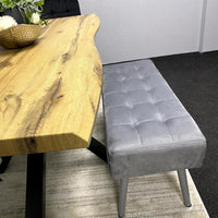 Wood Dining Set with Velvet Chairs & Grey Velvet Bench