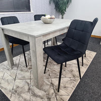 Dining Table with 4 Black Velvet Chairs Stone Grey Effect Wood Table Set for Dining Room