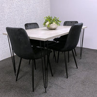 Grey Dining Table with Hairpin Legs & 4 Black Velvet Chairs Set for Kitchen & Dining Room
