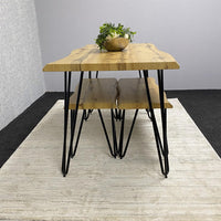 Wooden Dining Table and 2 Benches Set With Metal Hairpin Legs for Dining Room, Work, or Study