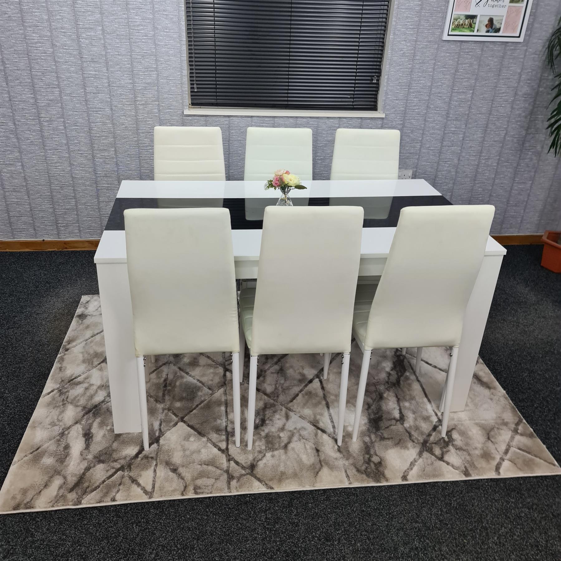 Dining Table and 6 Chairs White Black  Wood 6 Leather White Chairs Dining Room
