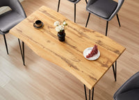 Wooden Dining Table and 4 Grey Velvet Chairs Set With Metal Legs – Stylish Dining Room Furniture