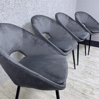 Grey Velvet Dining Chairs Set of 4 Modern Metal Legs for Living Room and Office